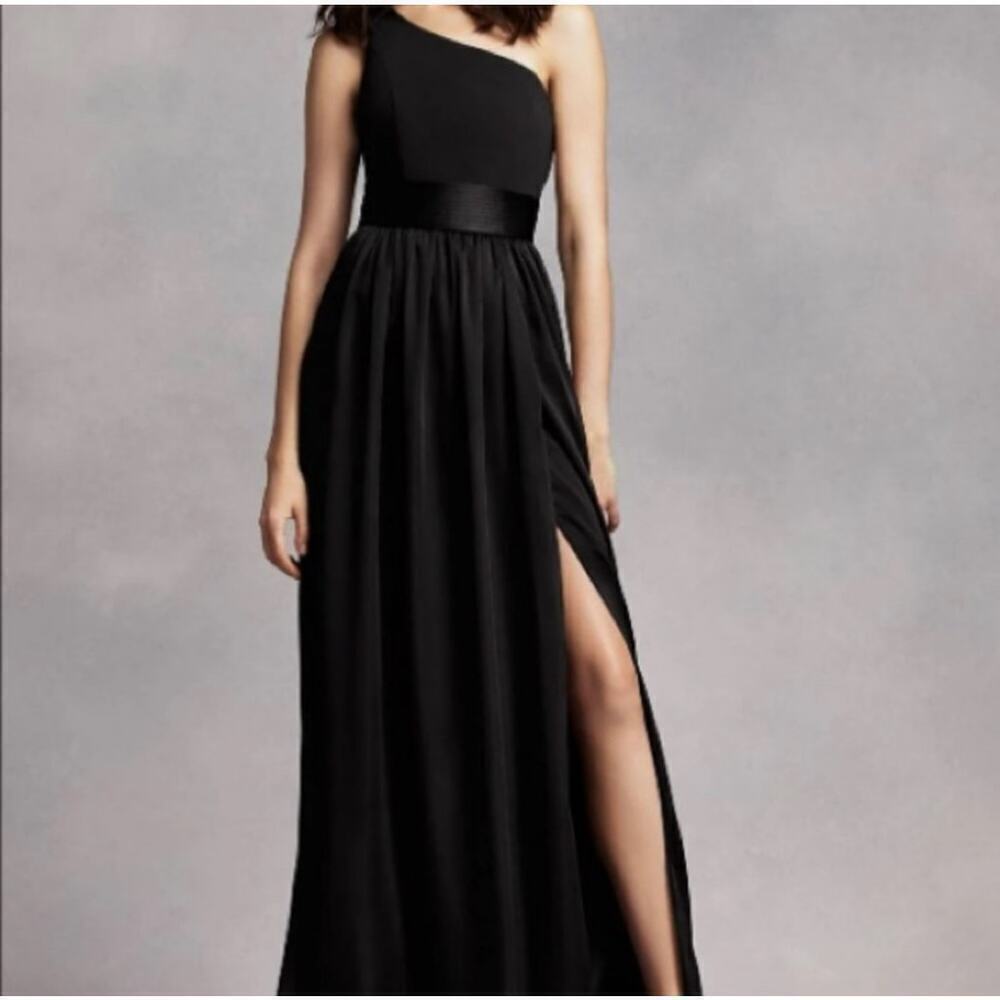 White By Vera Wang Long One Shoulder Bridesmaid Dress Black Evening Gown SZ 2